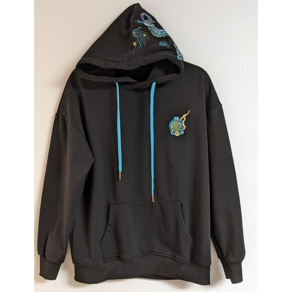 NWOT~Japanese Clothing Blue Dragon Embroidered Hoodie Size Large - Picture 2 of 11